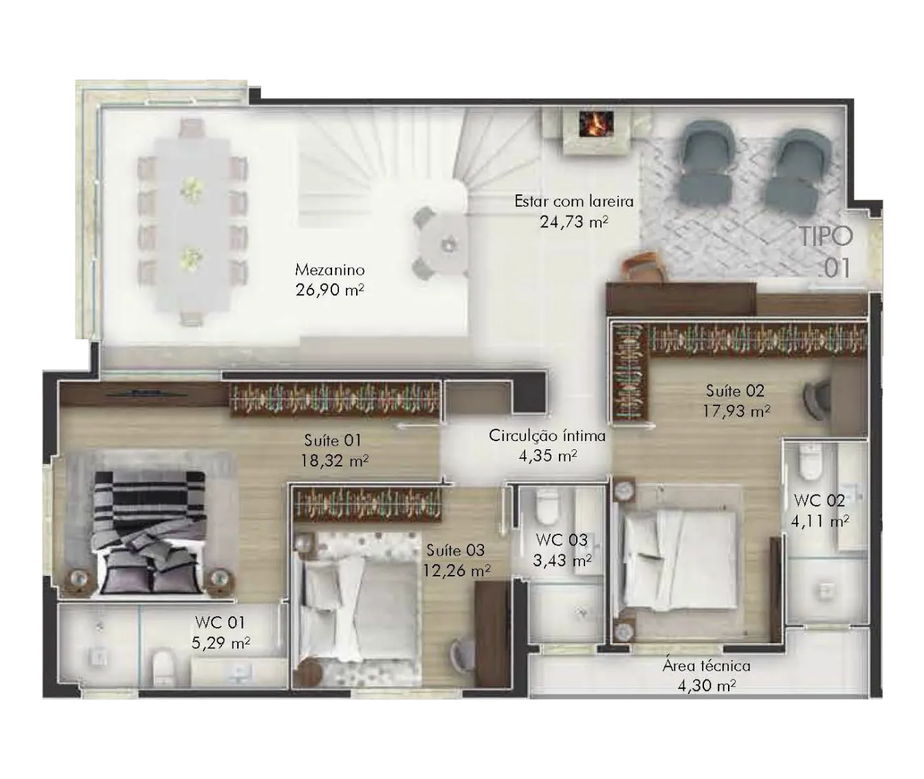 Hill Tower - Cobertura 01 - Pav. Superior com 112,57m².png